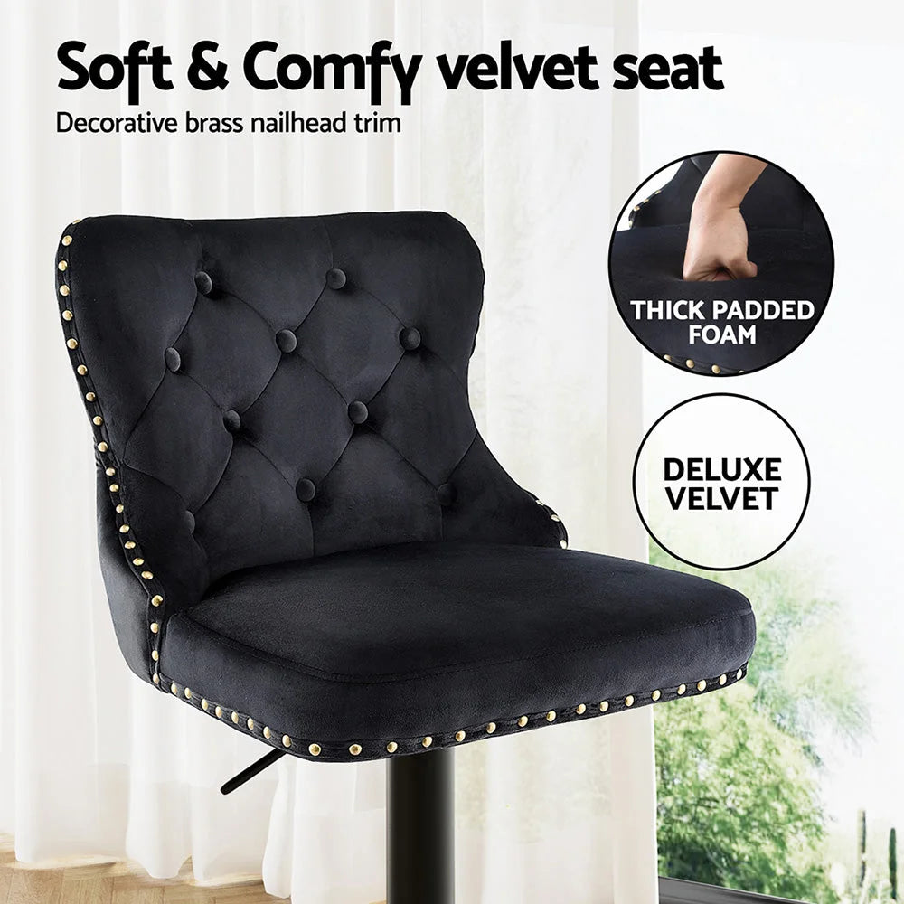 Velvet bar stool adjustable with counter-height legs and footrest