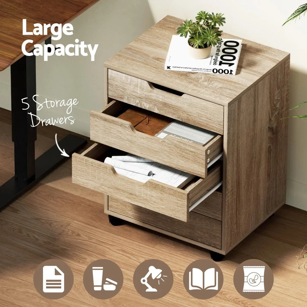 Artiss 5-Drawer Filing Cabinet Mobile Rolling Storage