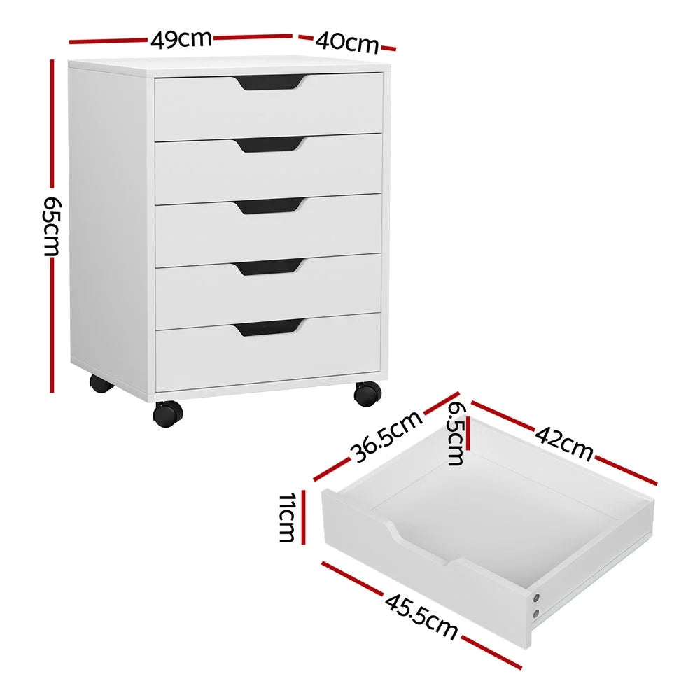 Artiss 5-Drawer Filing Cabinet Mobile Rolling Storage