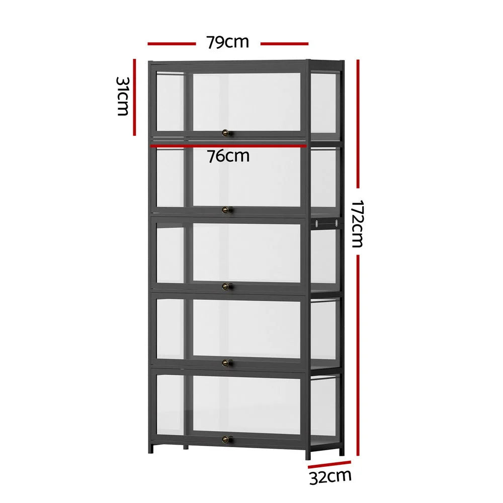 Artiss 5-Tier Display Cabinet Storage Bookshelf Clear Shelf