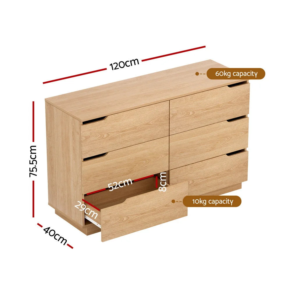 Artiss 6 Chest of Drawers Dresser Table Pine - Furniture >