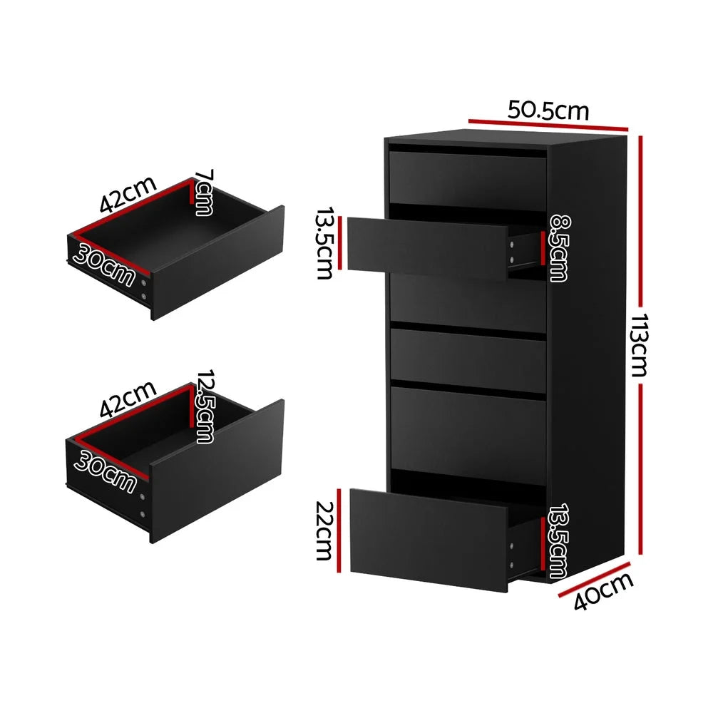 Artiss 6 Chest of Drawers Dresser Tallboy Black - Furniture