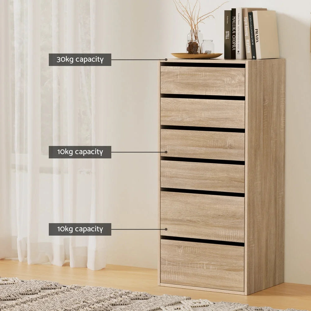 Artiss 6 Chest of Drawers Dresser Tallboy Pine - Furniture