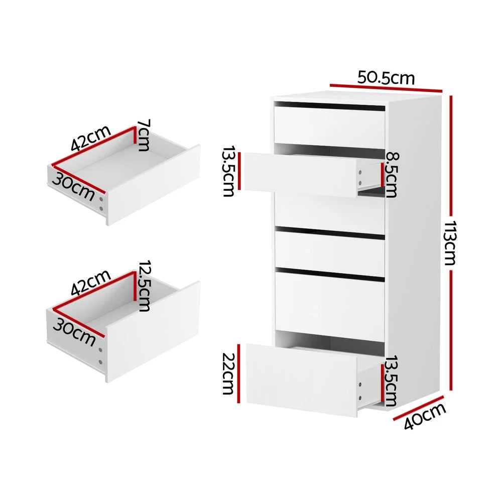 Artiss 6 Chest of Drawers Dresser Tallboy White - Furniture