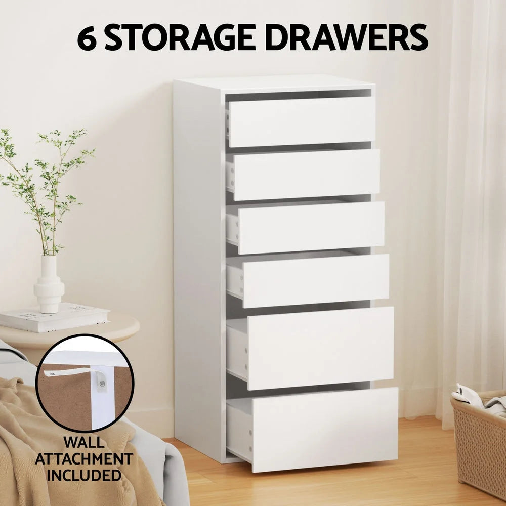 Artiss 6 Chest of Drawers Dresser Tallboy White - Furniture