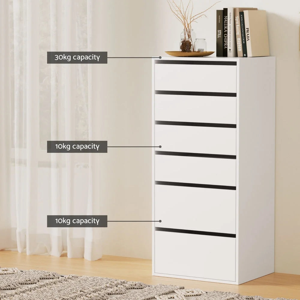 Artiss 6 Chest of Drawers Dresser Tallboy White - Furniture