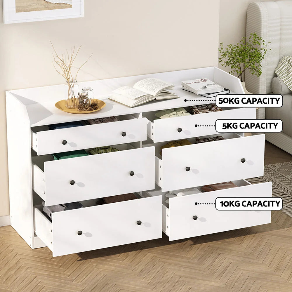 Artiss 6 Chest of Drawers - PETE White - Furniture >