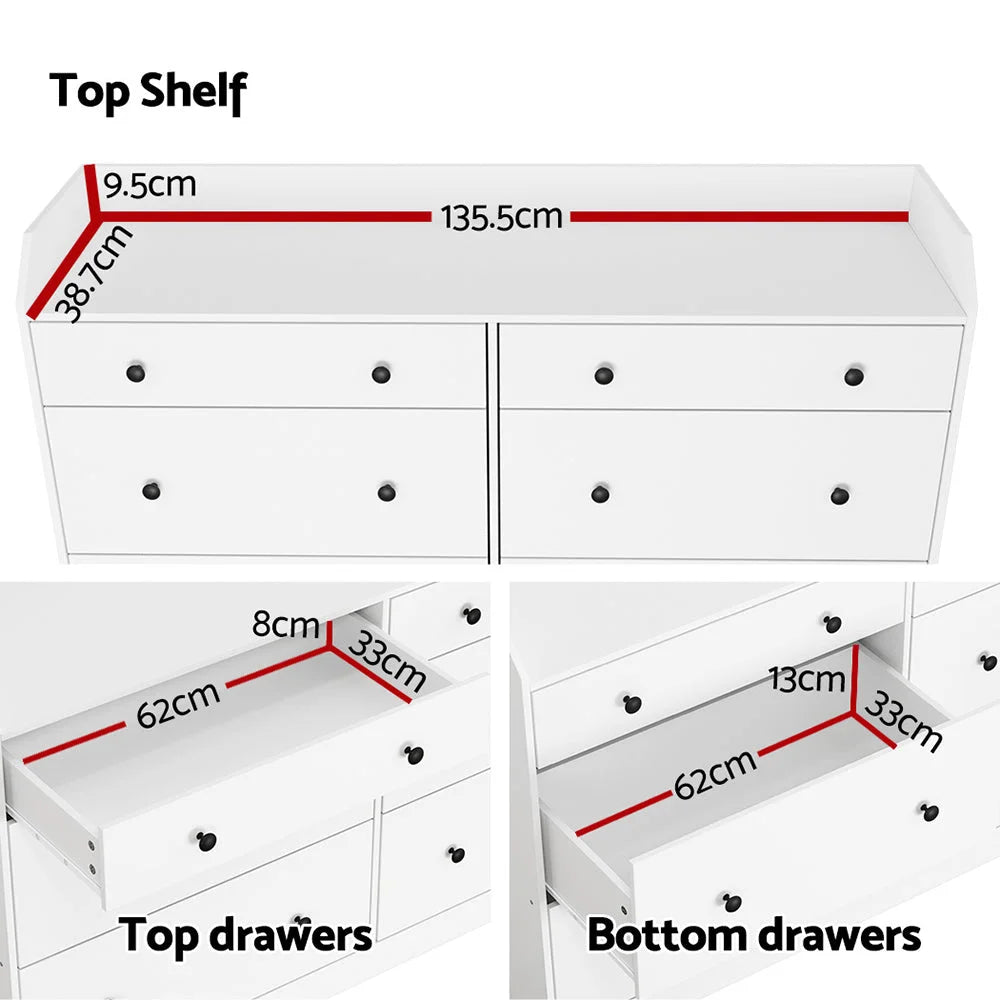Artiss 6 Chest of Drawers - PETE White - Furniture >