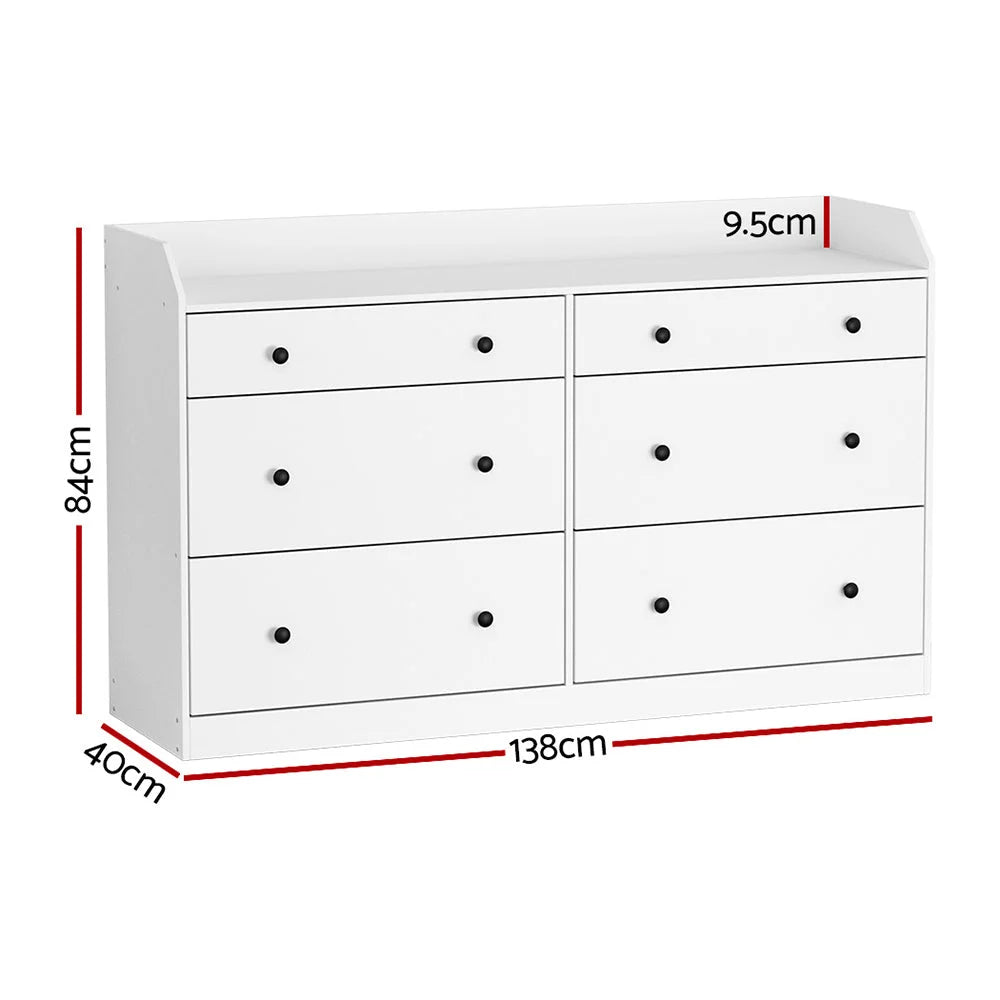 Artiss 6 Chest of Drawers - PETE White - Furniture >