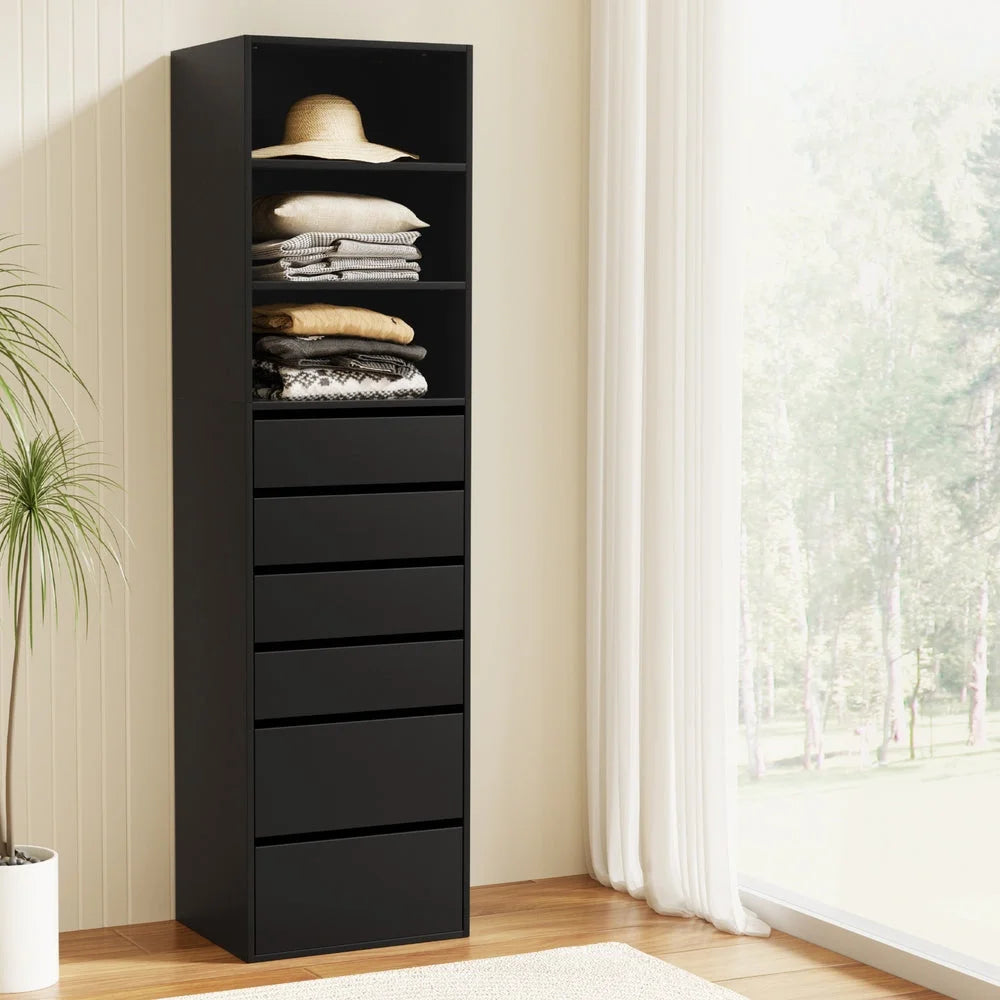 Artiss 6 Chest of Drawers Tallboy Cabinet Black - Furniture