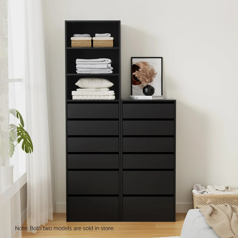 Artiss 6 Chest of Drawers Tallboy Cabinet Black - Furniture