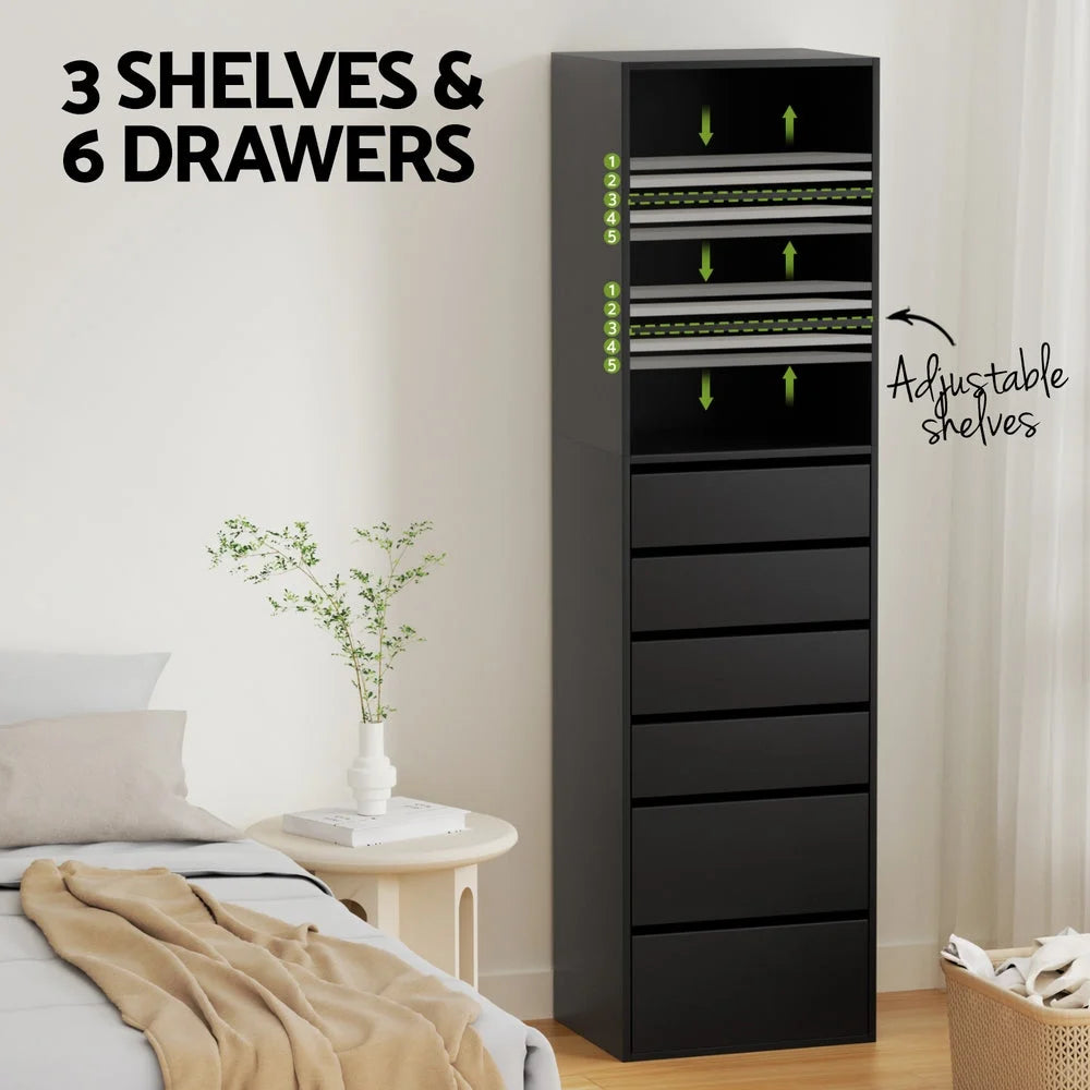 Black cabinet with chest drawers tallboy bedroom