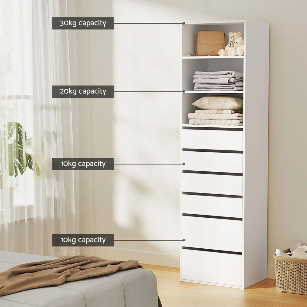 Artiss 6 Chest of Drawers Tallboy Cabinet White - Furniture