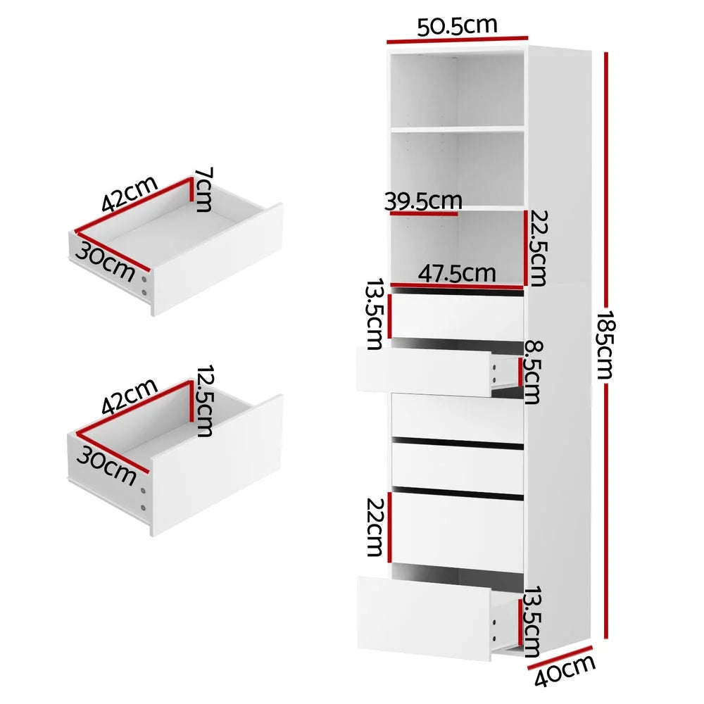 Artiss 6 Chest of Drawers Tallboy Cabinet White - Furniture