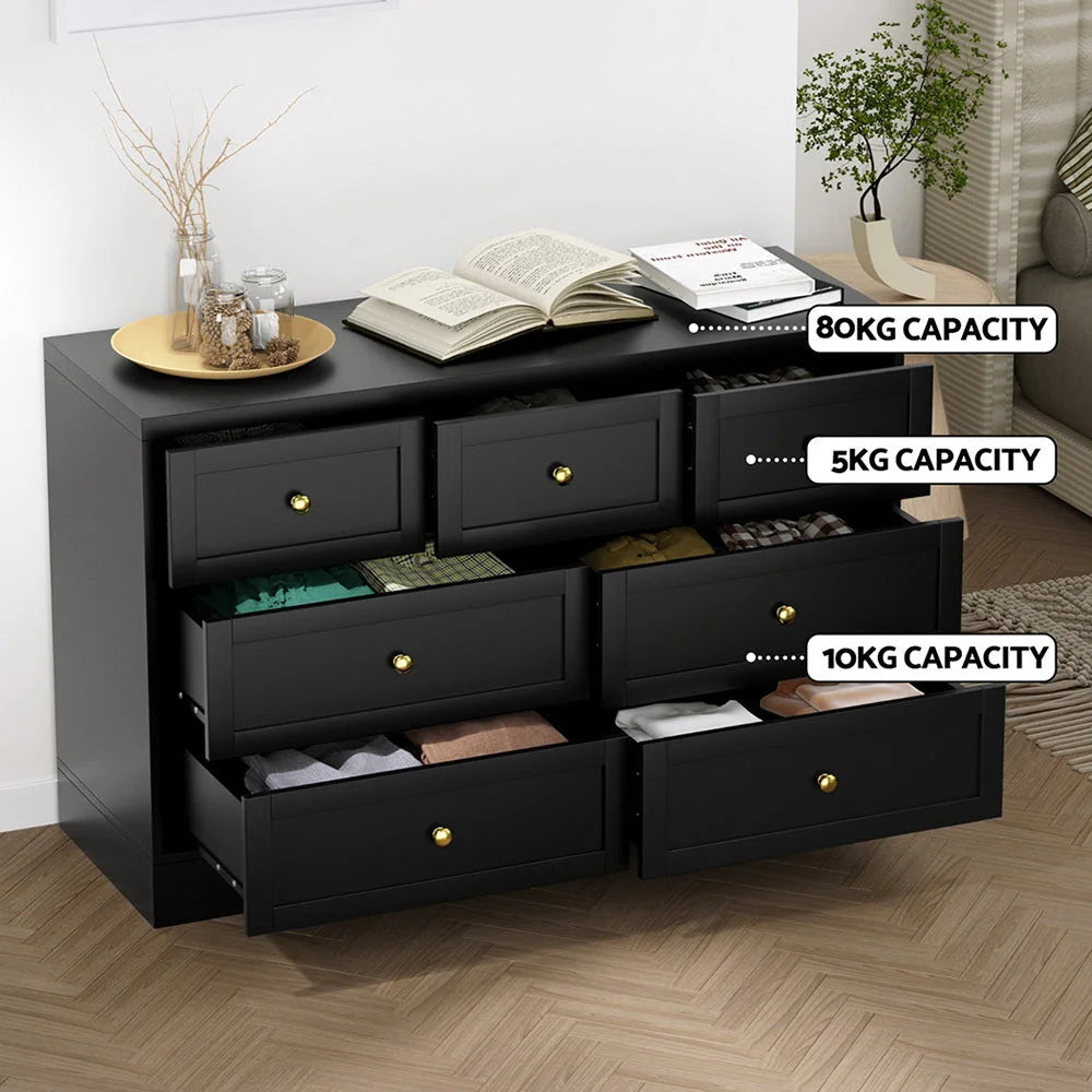 Artiss 7 Chest of Drawers Dresser Table Black - Furniture >