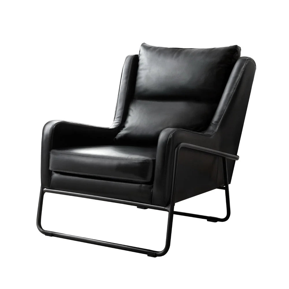 Black leather accent chair with cushioned seat and backrest