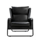 Black leather accent chair with hanging seat and stand supports