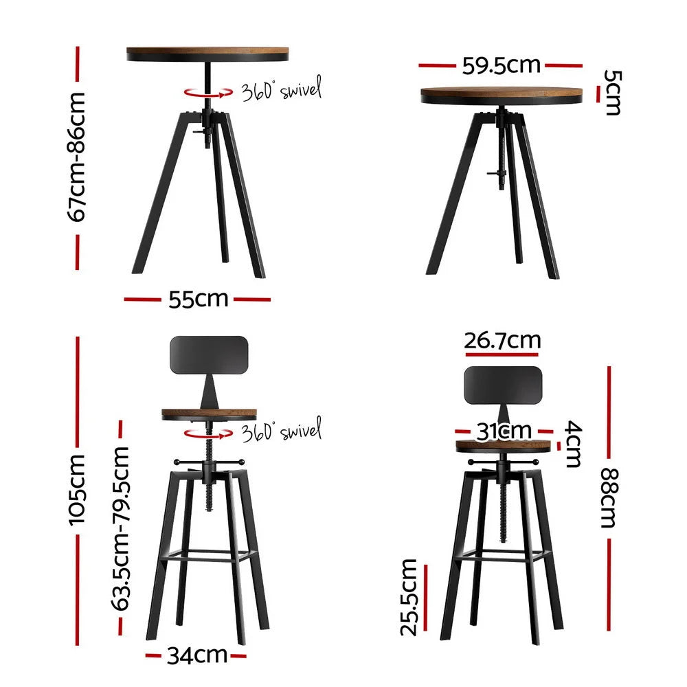 Bar Table and Stools Set Dining Desk Industrial Kitchen
