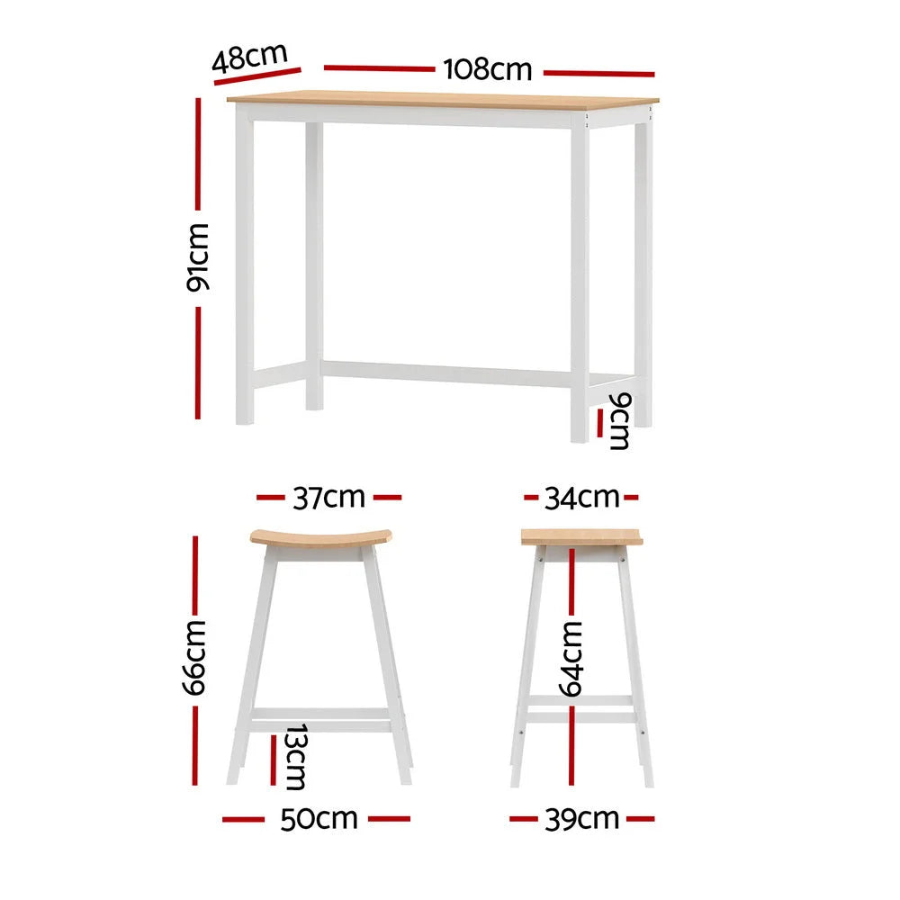 Artiss Bar Table and Stools Set Dining Desk Solid Wood