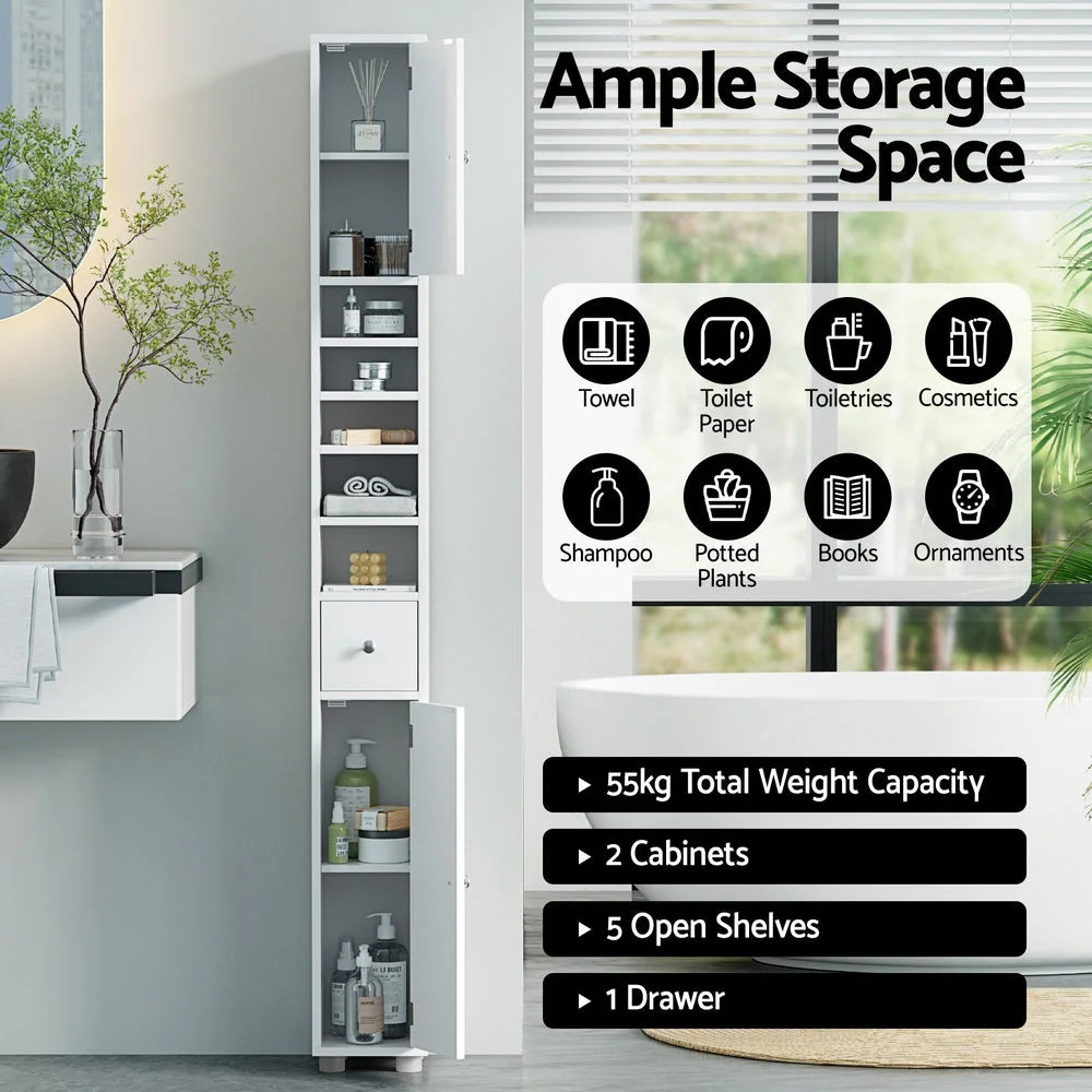 Artiss Bathroom Storage Cabinet 180cm Tall Slim Floor