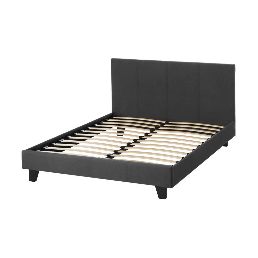 Charcoal bed frame with upholstered frame and mattress support