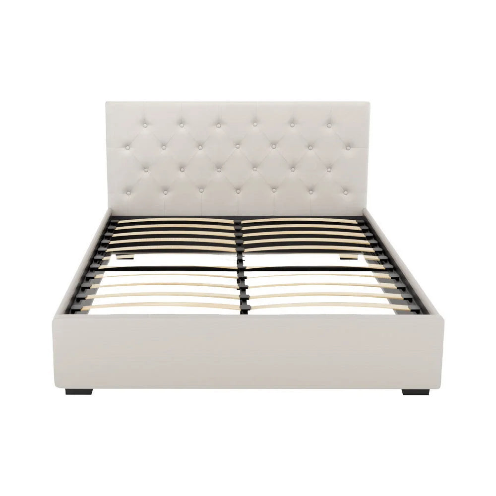Artiss Bed Frame Double Size Gas Lift Beige VILA