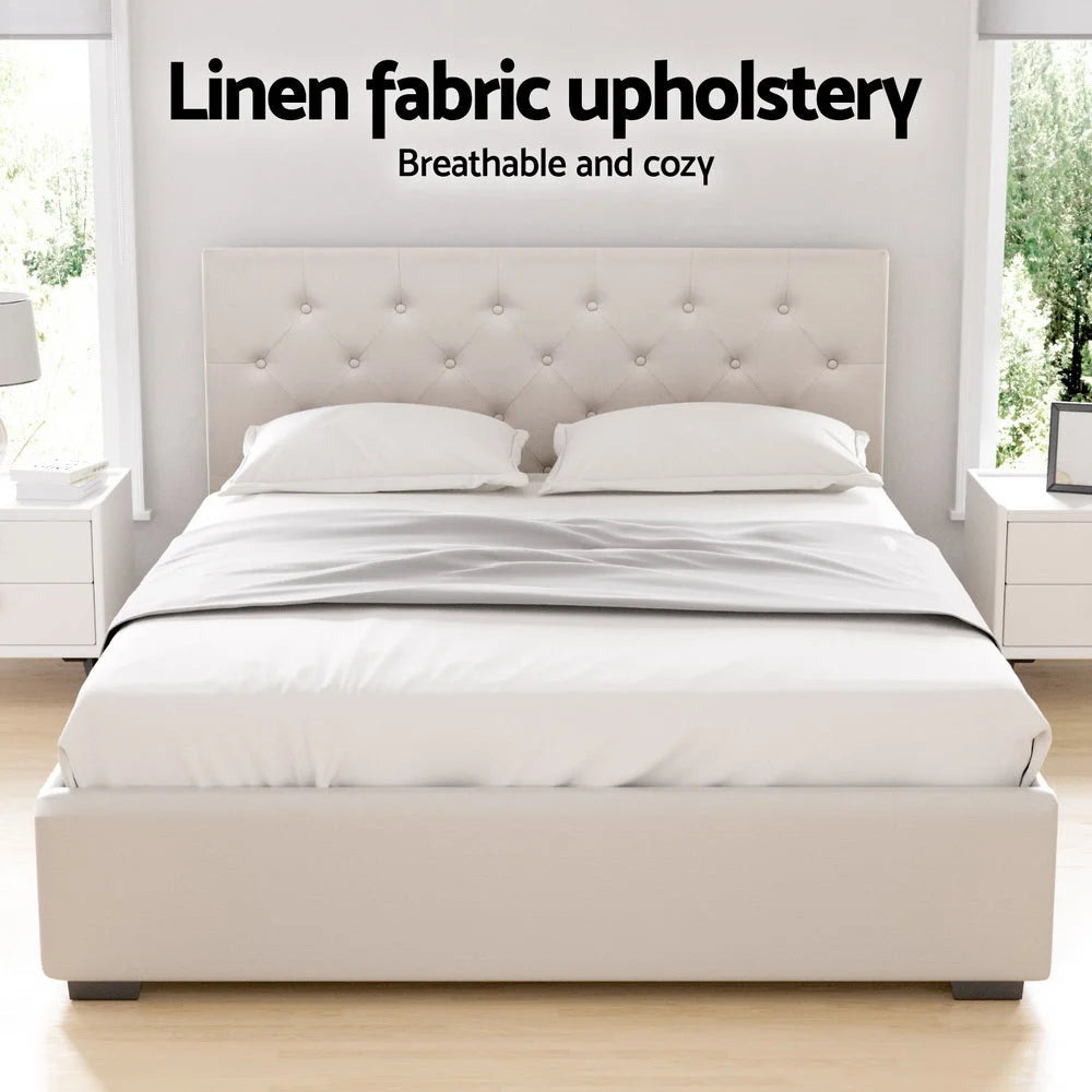 Artiss Bed Frame Double Size Gas Lift Beige VILA
