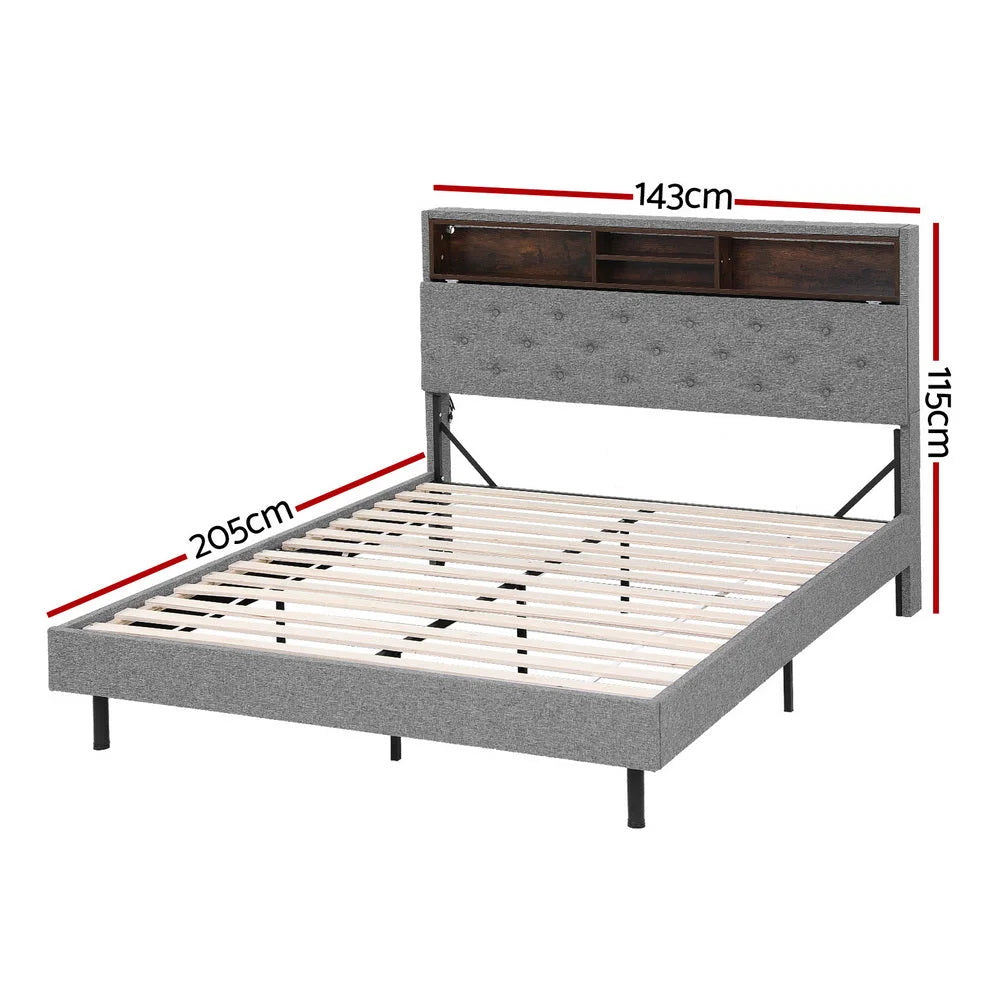 Grey bed frame for bedroom mattress support
