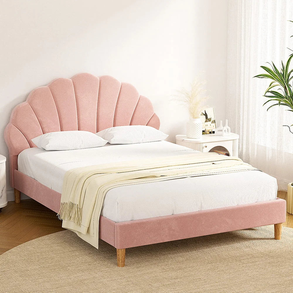 Artiss Bed Frame Double Size Scallop-Shape Bedhead Beds