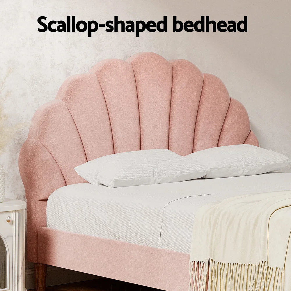 Artiss Bed Frame Double Size Scallop-Shape Bedhead Beds