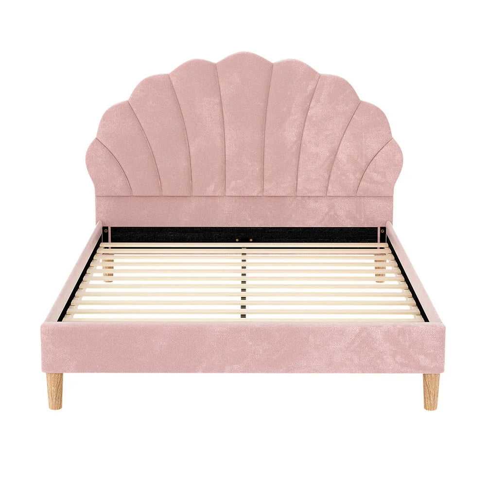 Artiss Bed Frame Double Size Scallop-Shape Bedhead Beds