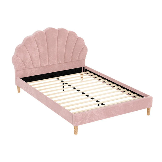 Artiss Bed Frame Double Size Scallop-Shape Bedhead Beds