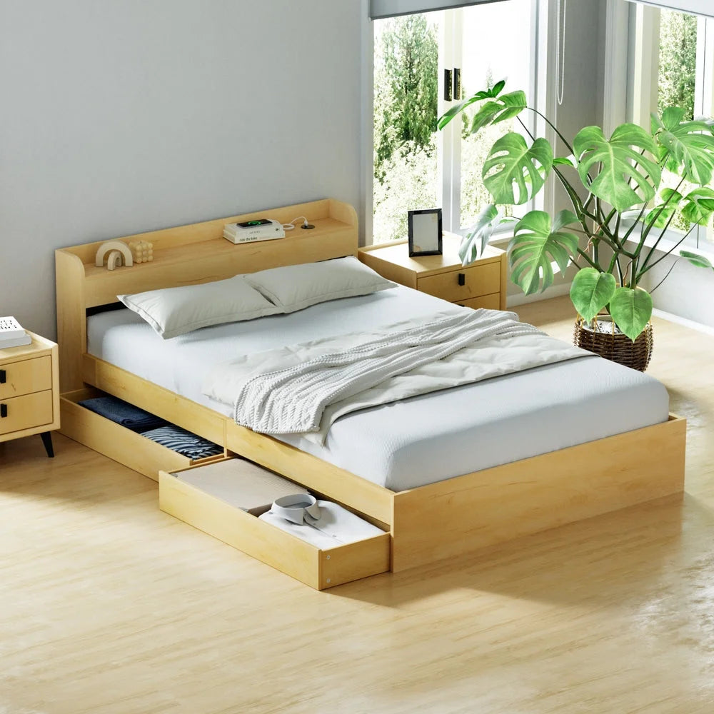 Artiss Bed Frame Double Size with Charging Ports and 2