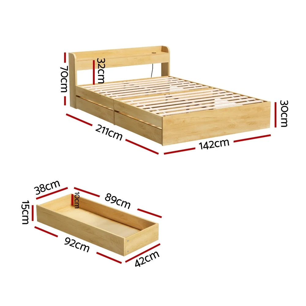 Artiss Bed Frame Double Size with Charging Ports and 2