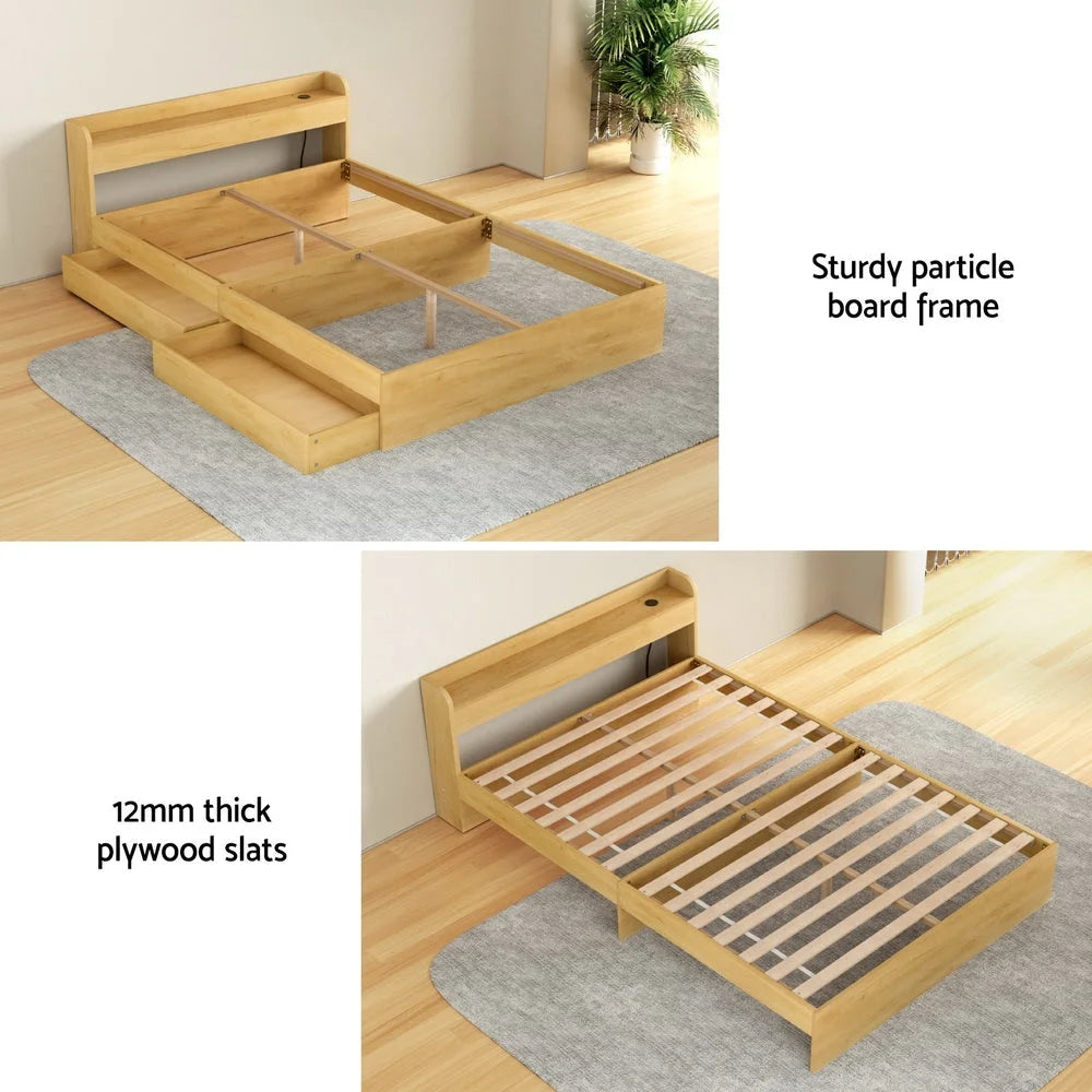 Artiss Bed Frame Double Size with Charging Ports and 2