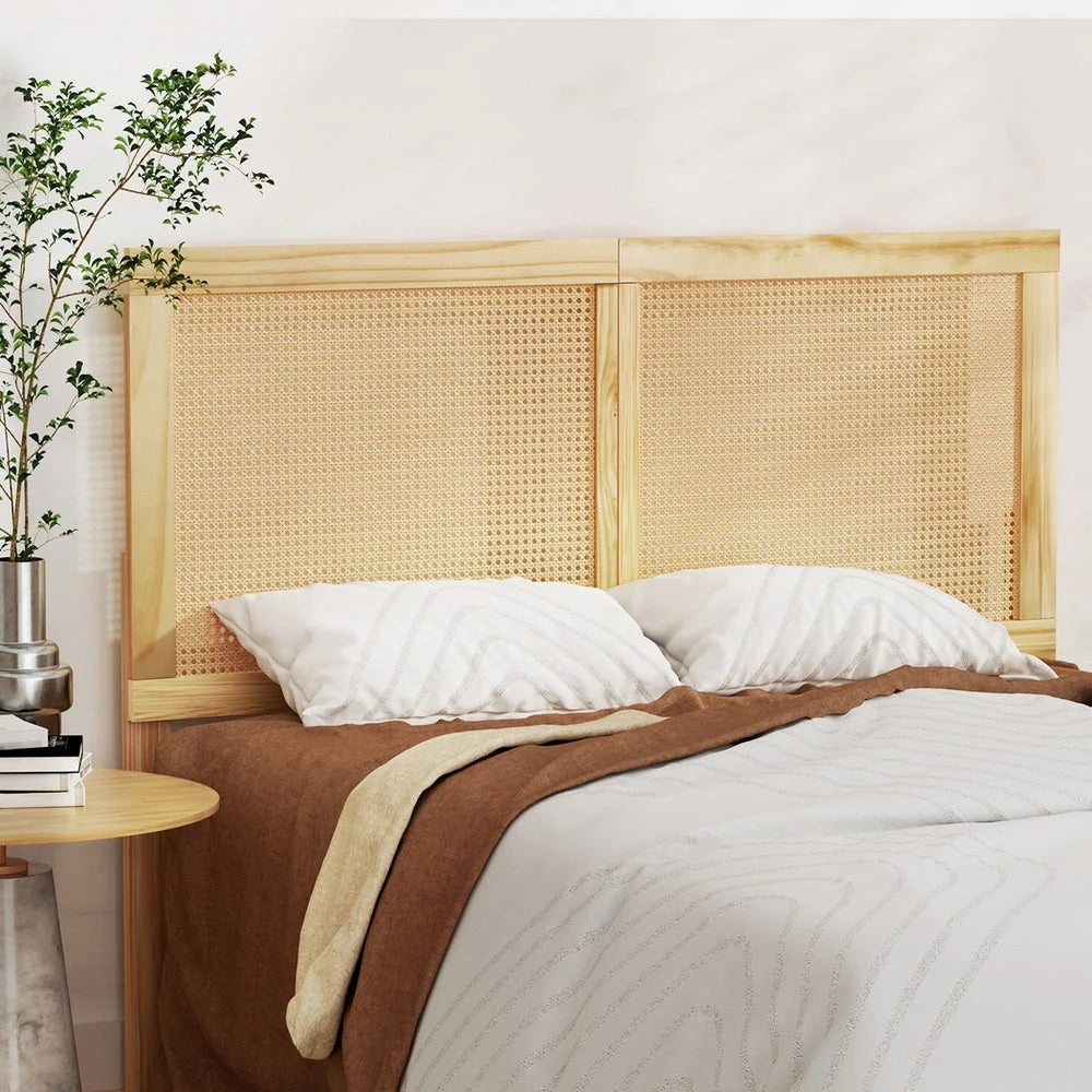 Artiss Bed Frame Double Size with Rattan Headboard Wooden