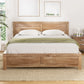 Wooden wood bed frame with double size acacia oatmeal