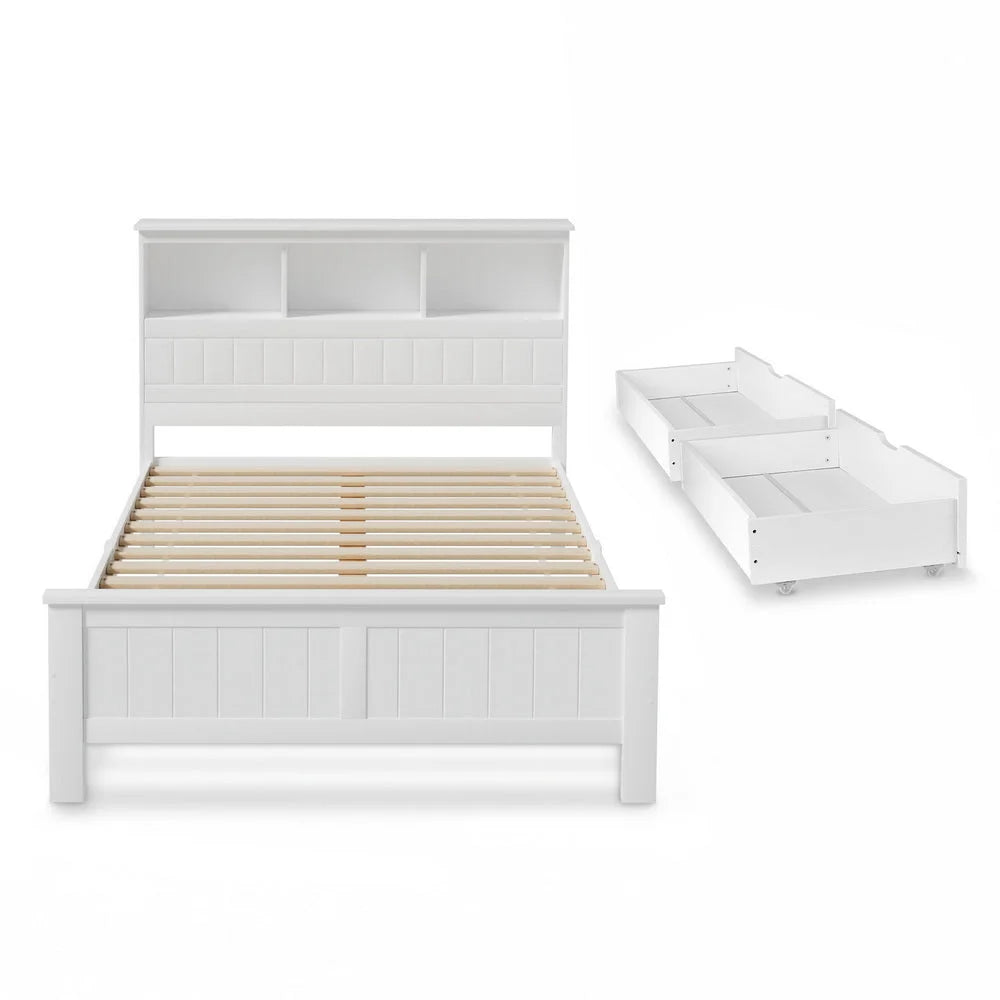 Artiss Bed Frame Double Size Wooden with 3 Shelves Bed Head