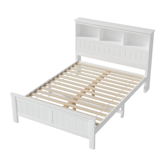 Artiss Bed Frame Double Size Wooden with 3 Shelves Bed Head