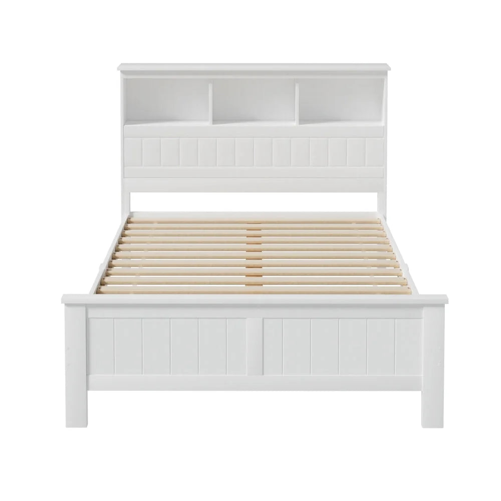 Artiss Bed Frame Double Size Wooden with 3 Shelves Bed Head