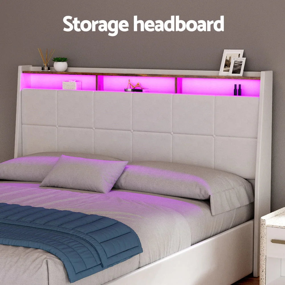 Bed frame with gas lift led beds base