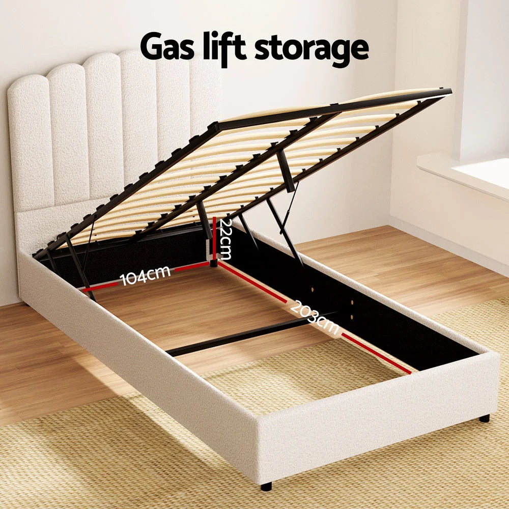 Bed frame with king single size boucle