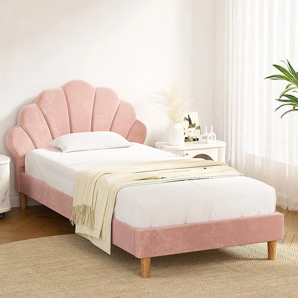 Artiss Bed Frame King Single Size Scallop-Shape Bedhead
