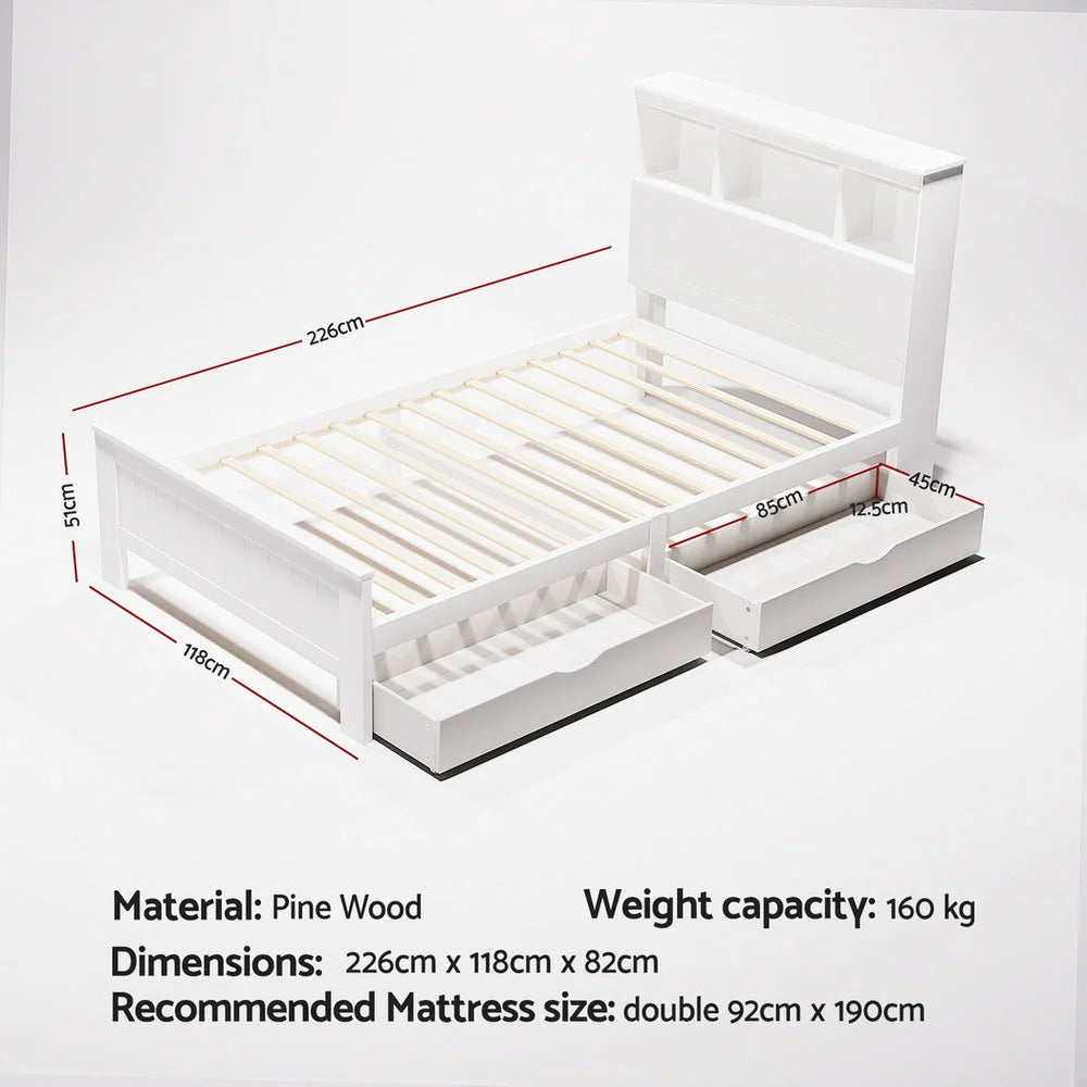 Artiss Bed Frame King Single Size Wooden with 2 Storage