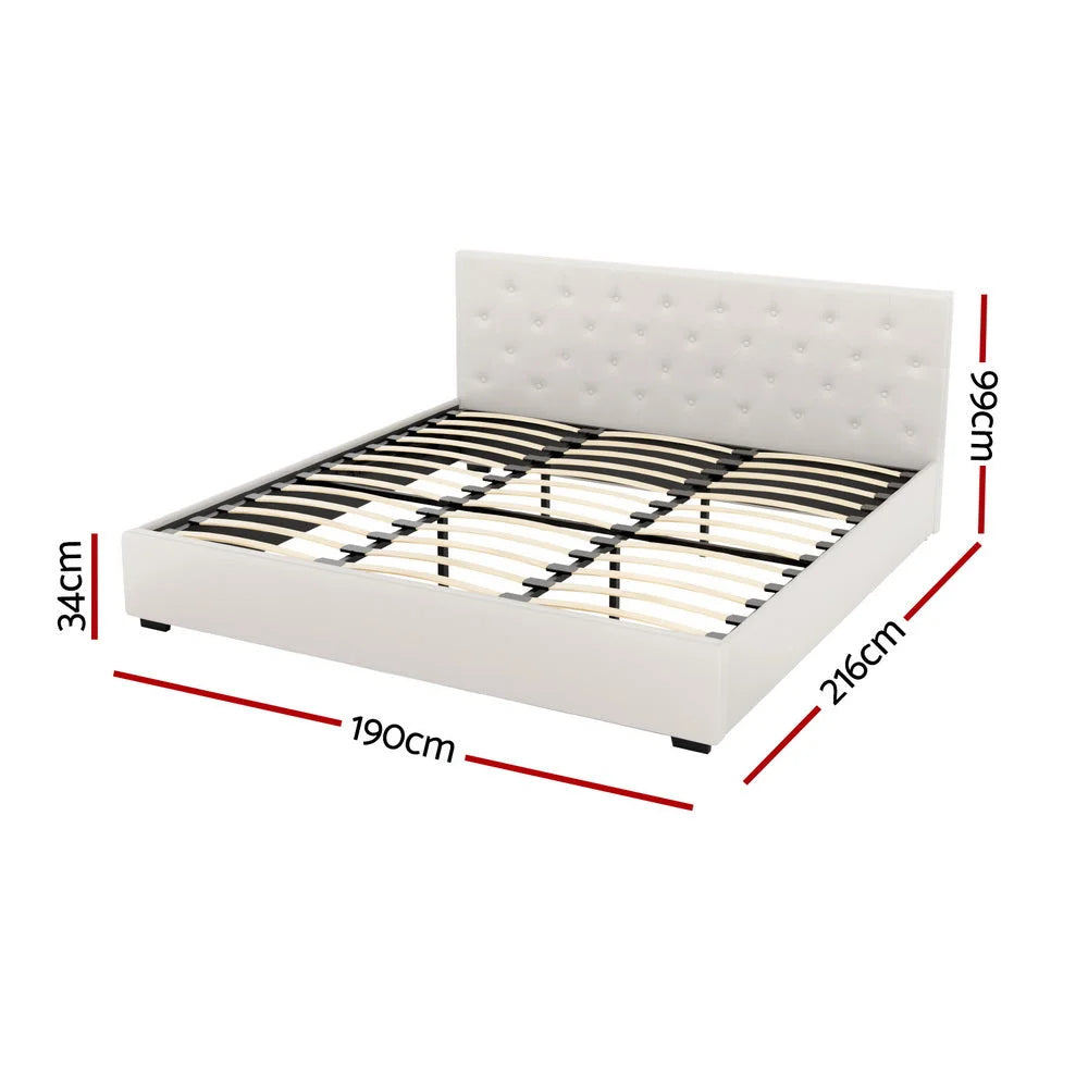 Artiss Bed Frame King Size Gas Lift Beige VILA - Furniture