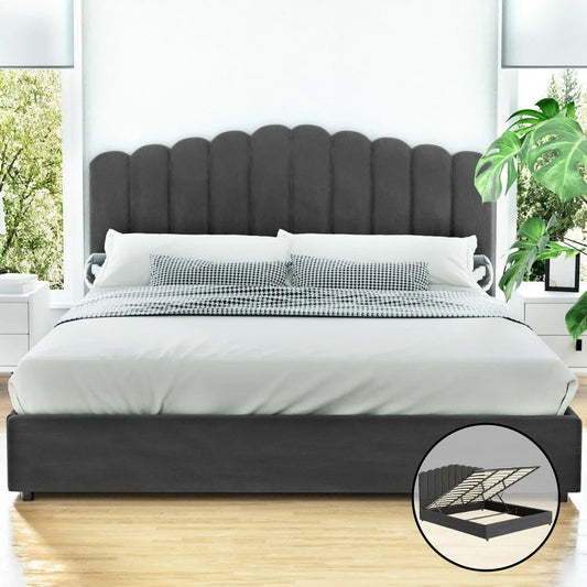 Artiss Bed Frame King Size Velvet Grey FION - Furniture >