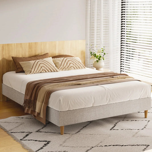 Artiss Bed Frame Queen Size Beige ZORA - Furniture >