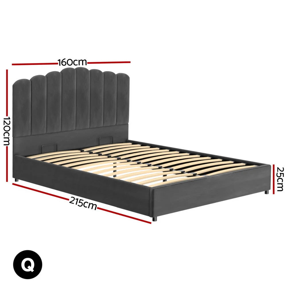 Artiss Bed Frame Queen Size Velvet Grey FION - Furniture >