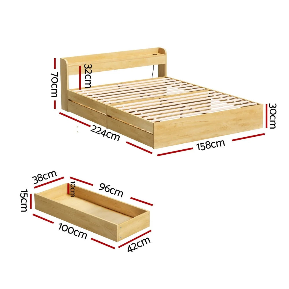 Artiss Bed Frame Queen Size with Charging Ports and 2