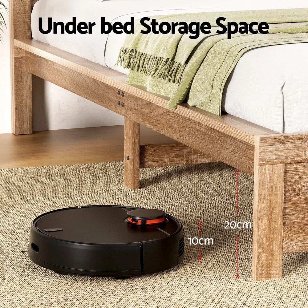 Wooden bed queen size with gas lift storage and fabric headboard